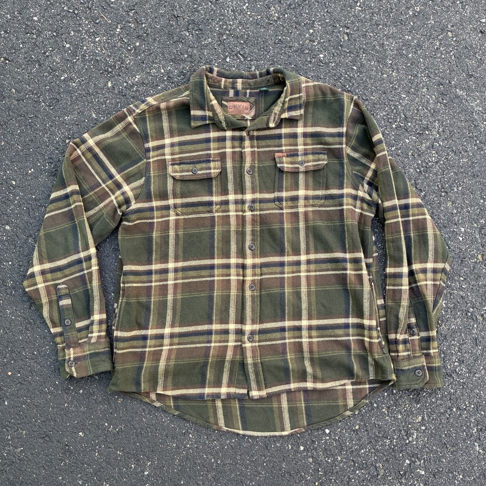 Orvis Heavy Flannel Shirt/Jacket Green Plaid - Men's Size XL